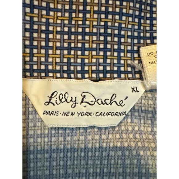 Lilly Daché Mens XL Short Sleeve VTG 70's Disco Geometric Psychedelic Blue Gold - Picture 3 of 7